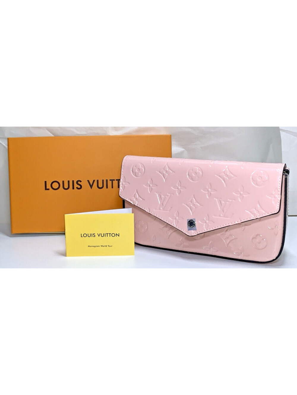 Louis Vuitton Félicie Pochette Monogram Pink Vernis Leather Crossbody Bag NEW